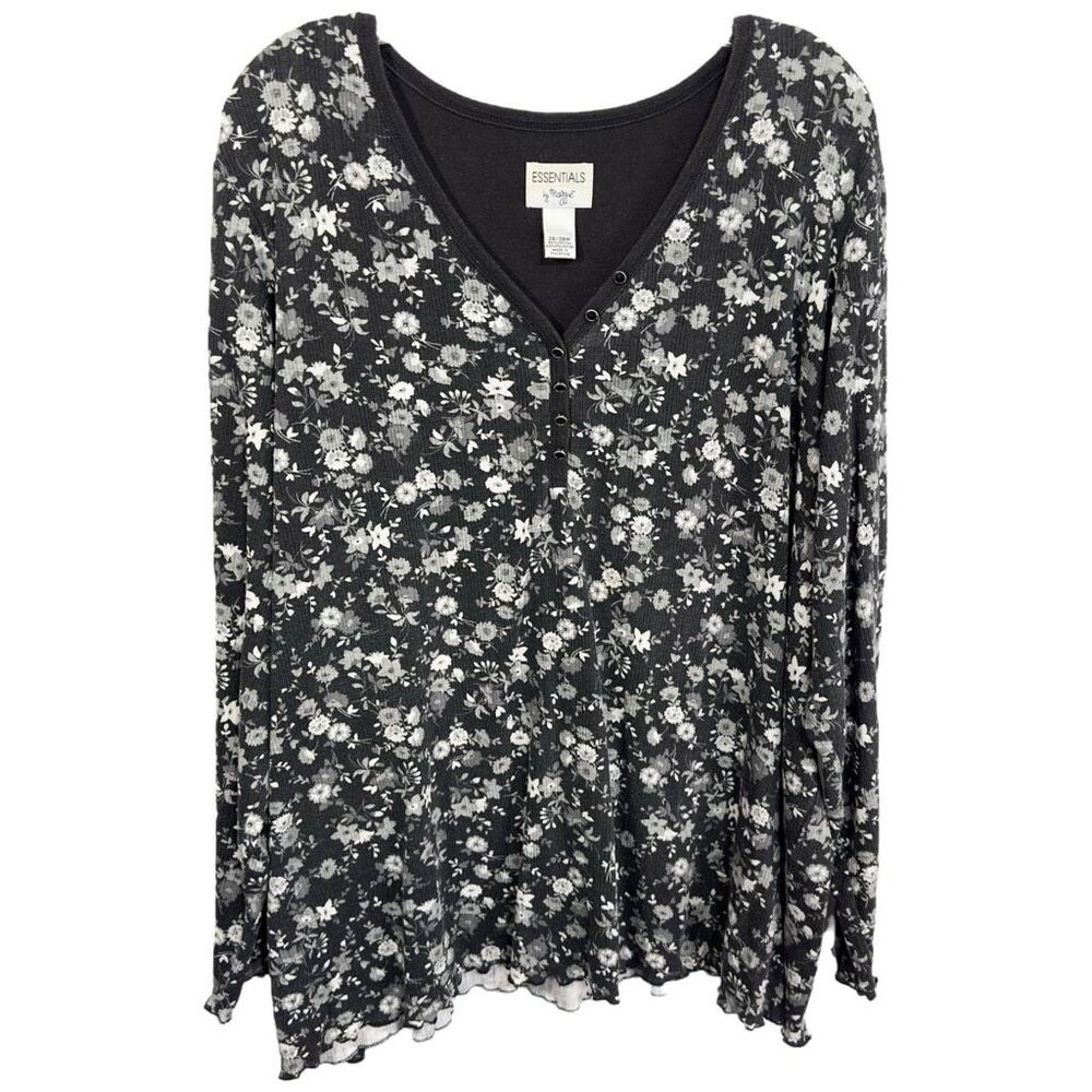 Maggie Barnes Plus Size 26W 28W‎ Top Black White Floral Knit Long Sleeve 1185